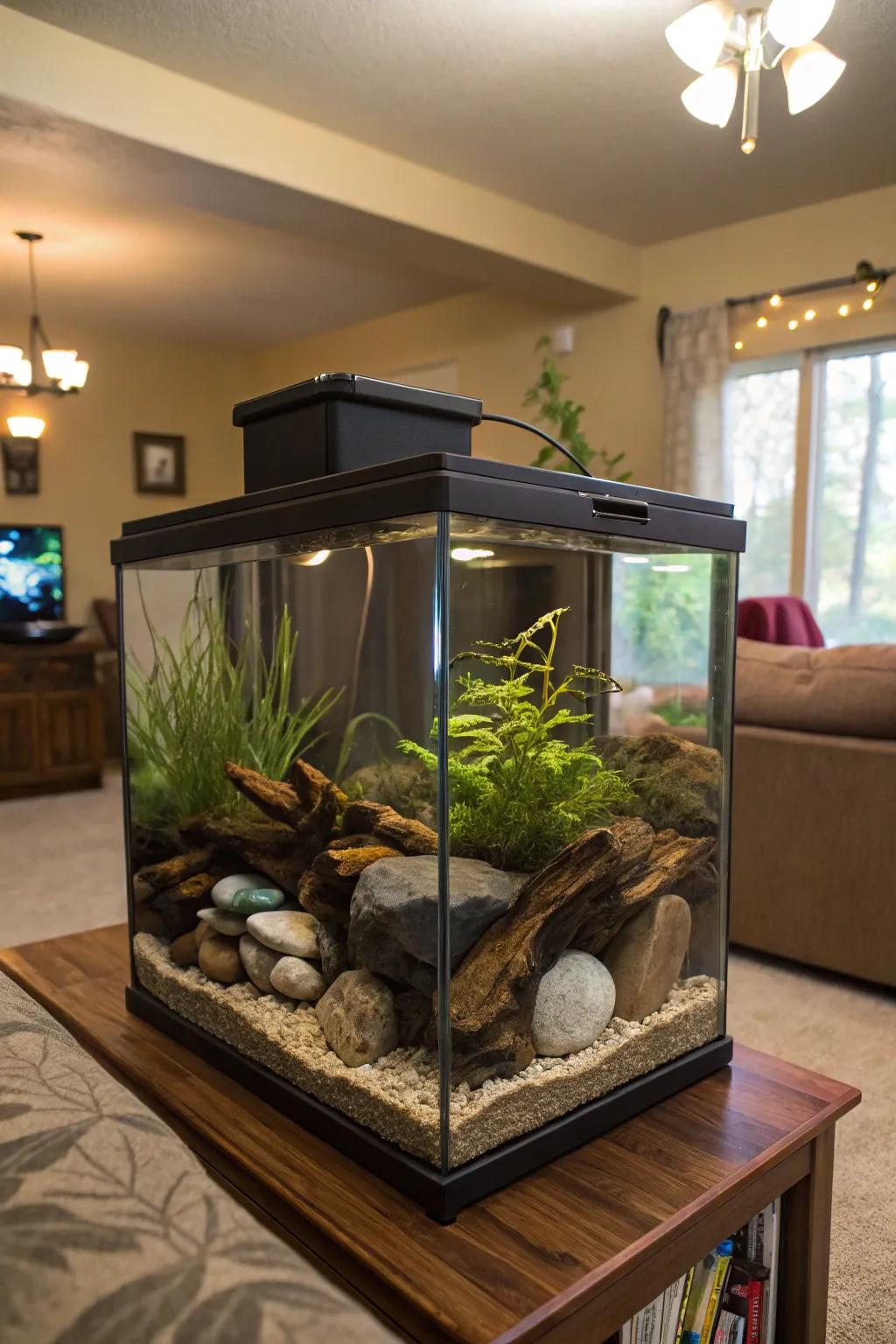 Design a natural aquatic landscape for your 10-gallon aquarium.