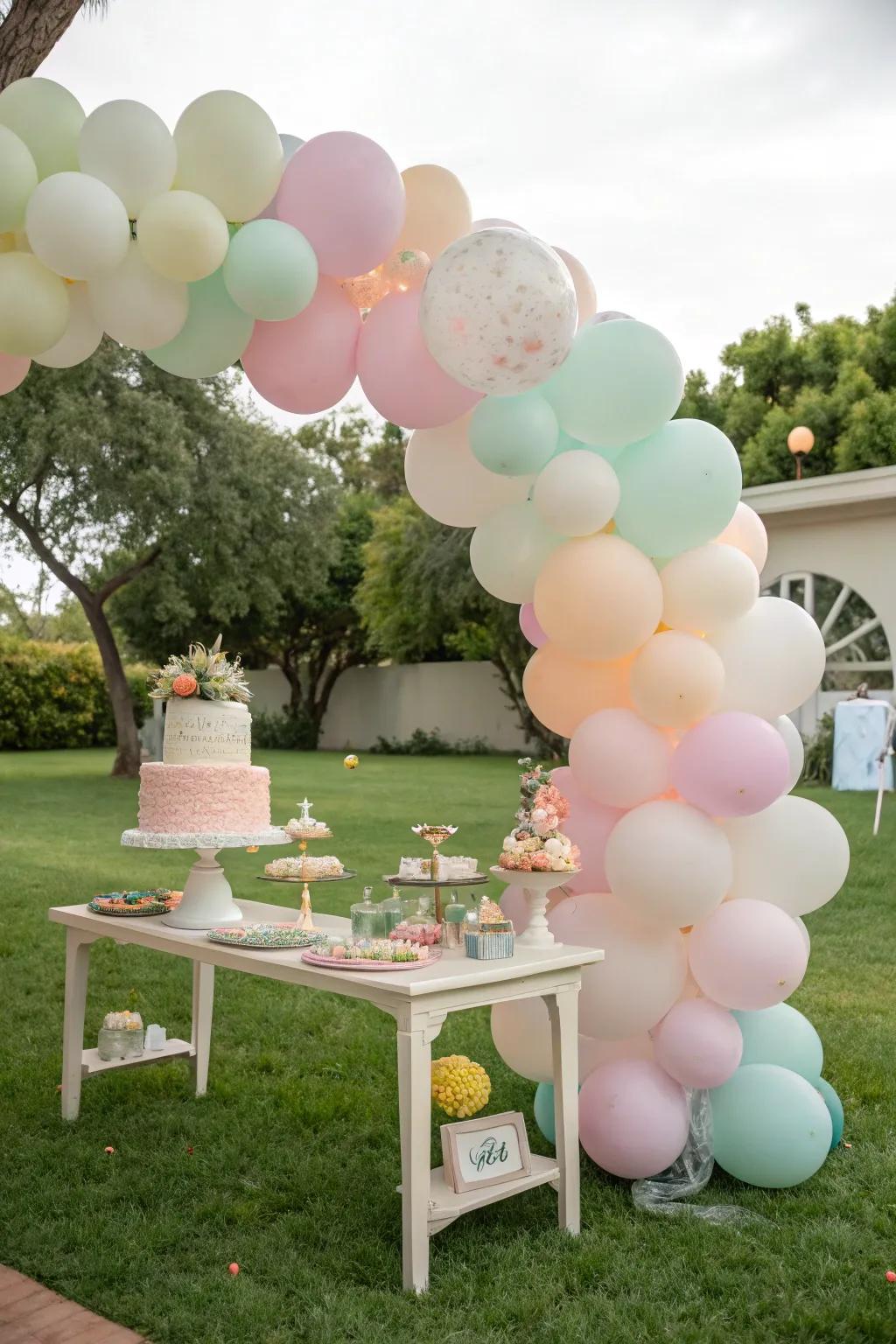 An enchanting balloon arch introduces a touch of magic to your child’s first birthday celebration.