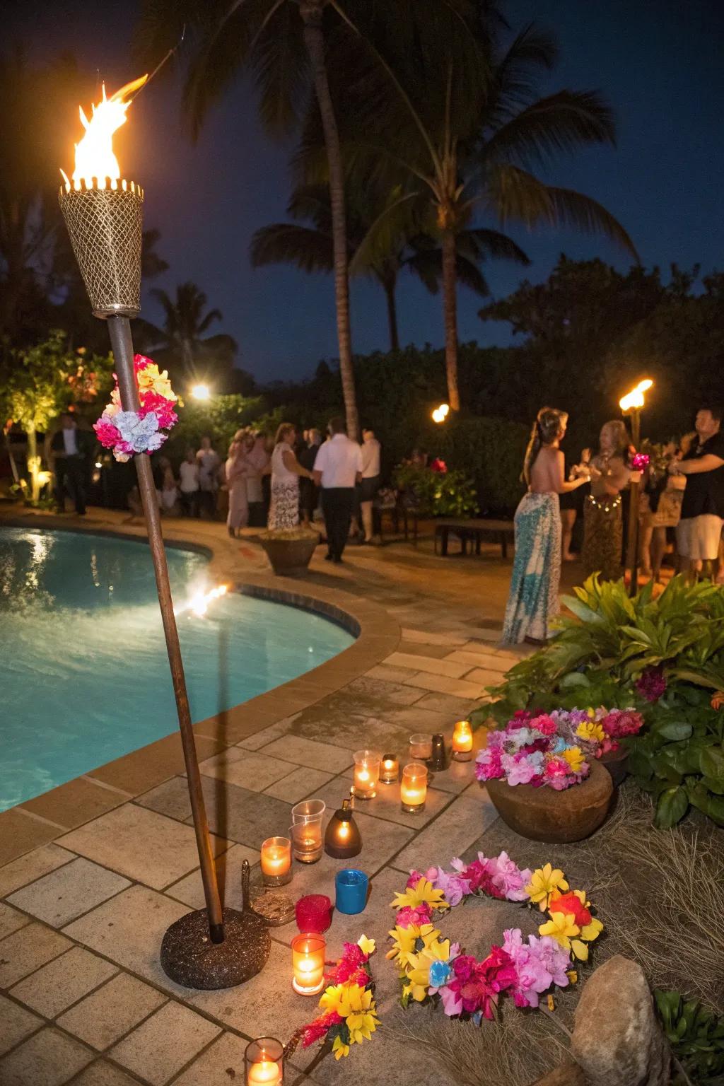 Revamp your pool space into an island utopia with an exotic luau atmosphere.