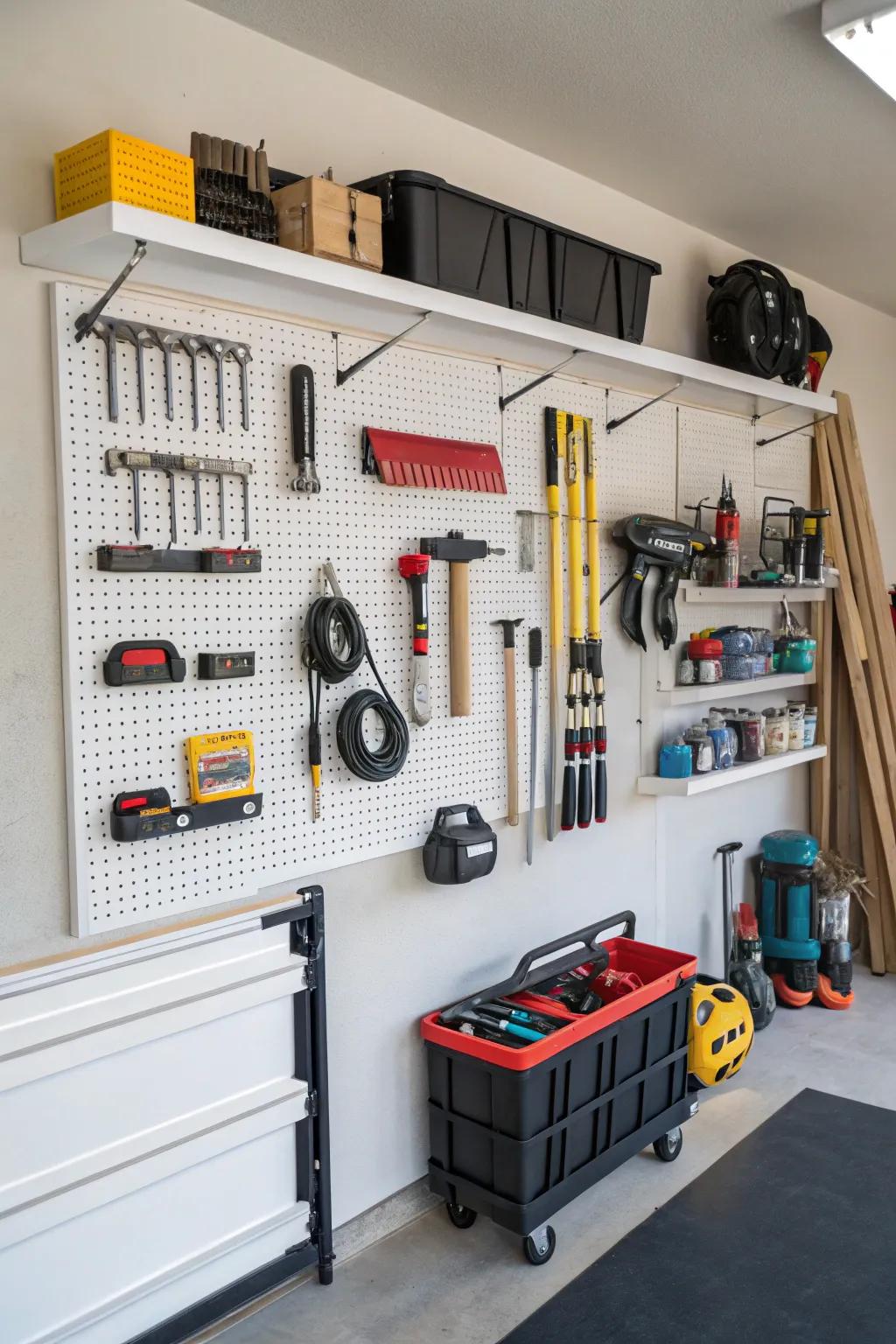 Vertical storage solutions maintain a tidy and functional garage.