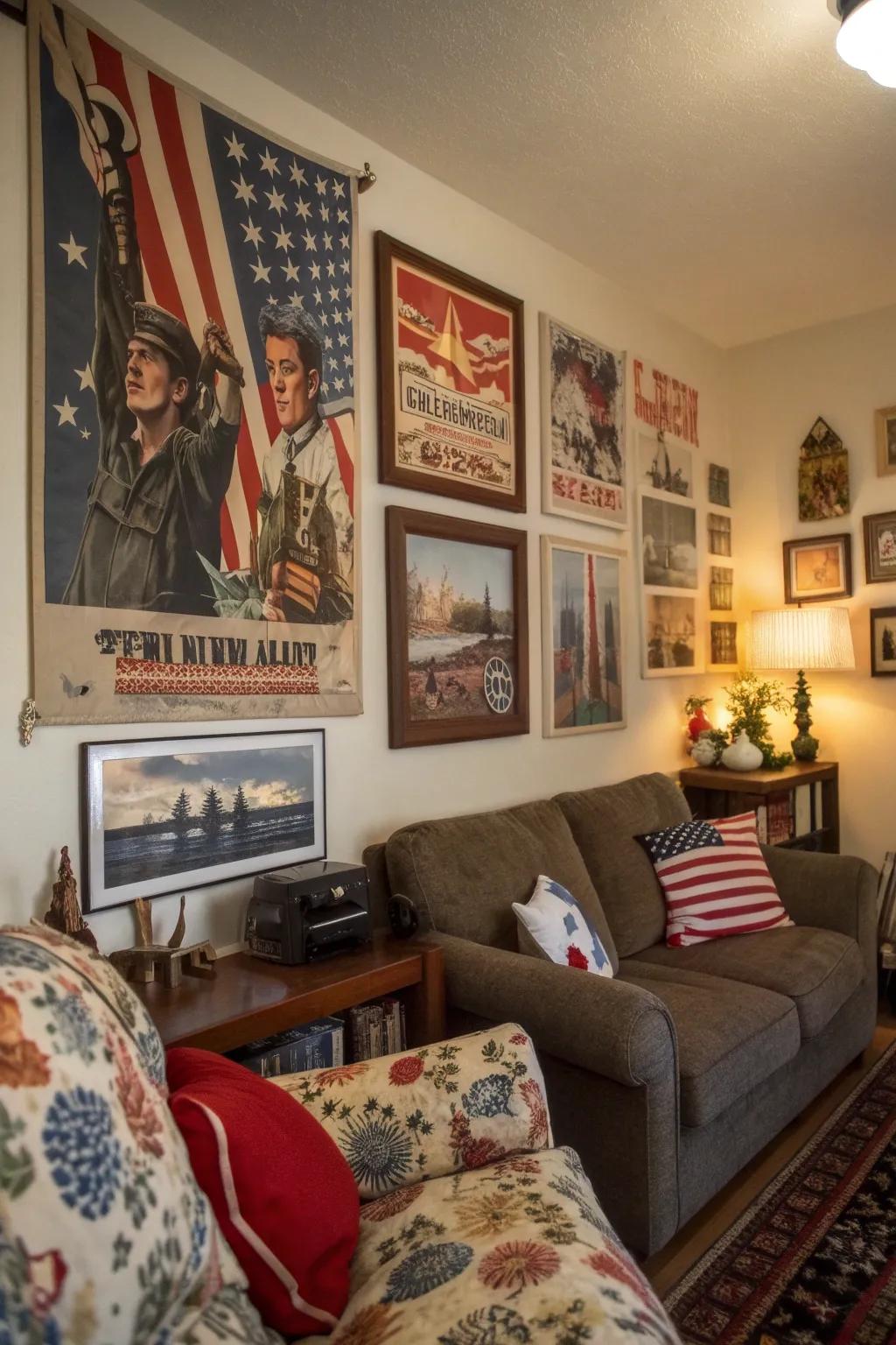 Conjure a sense of nostalgia by displaying vintage posters from the 1940s.