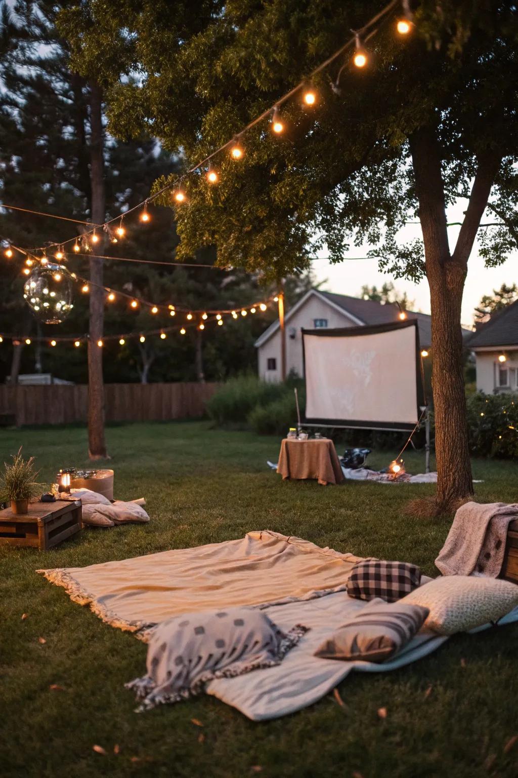 Design an enchanting outdoor movie night experience for your 40th birthday celebration.