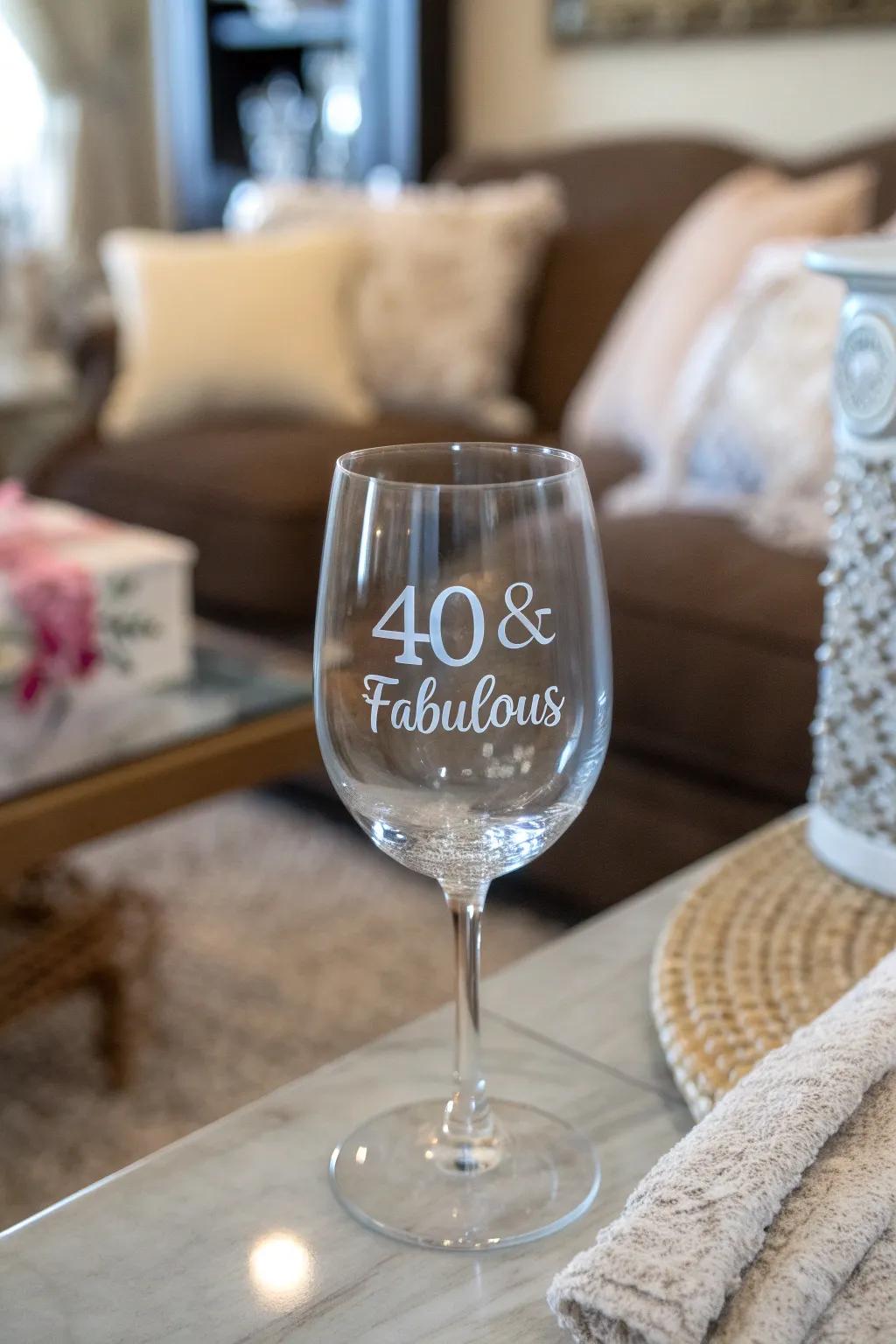A personalized wine glass is an ideal keepsake for a 40th birthday.
