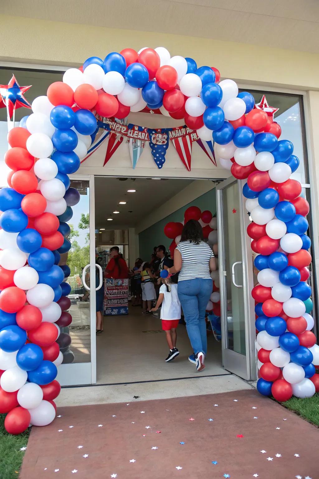 Greet your guests with a stunning, patriotically colored balloon arch.