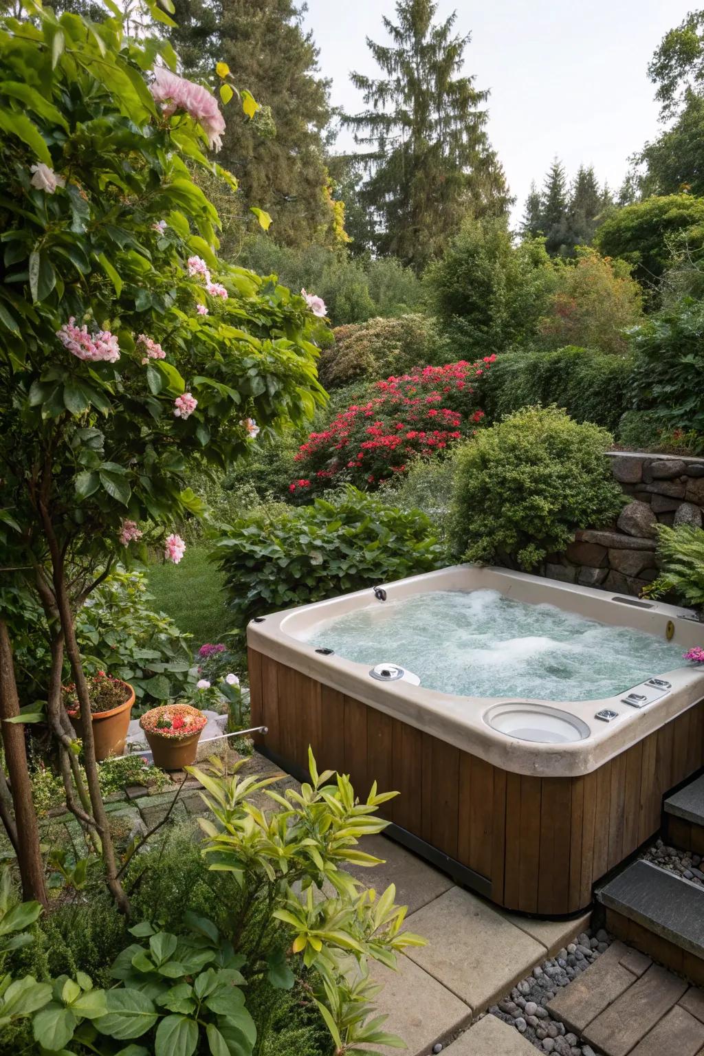 Rich greenery imparts an element of nature to your hydro-therapy tub setting.