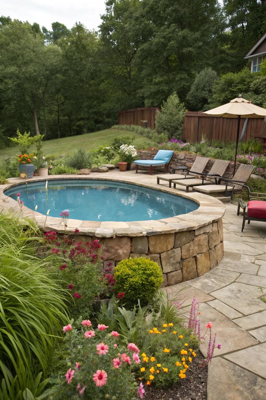 Enhance your pool space with the ageless beauty of stone skirting.