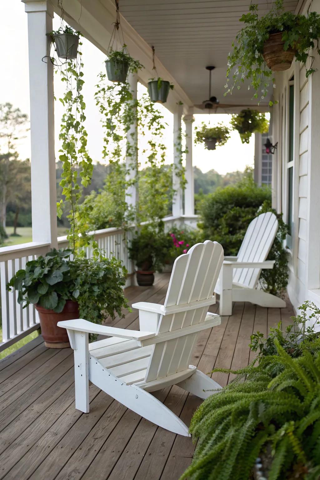 Classic white sun chairs exuding a timeless charm.