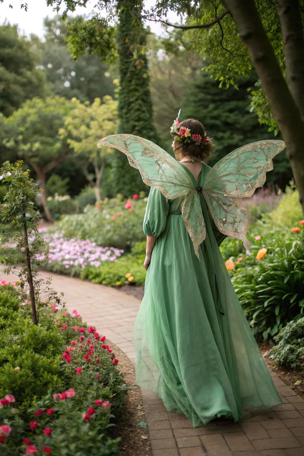 An enchanted woods nymph amidst a captivating garden.