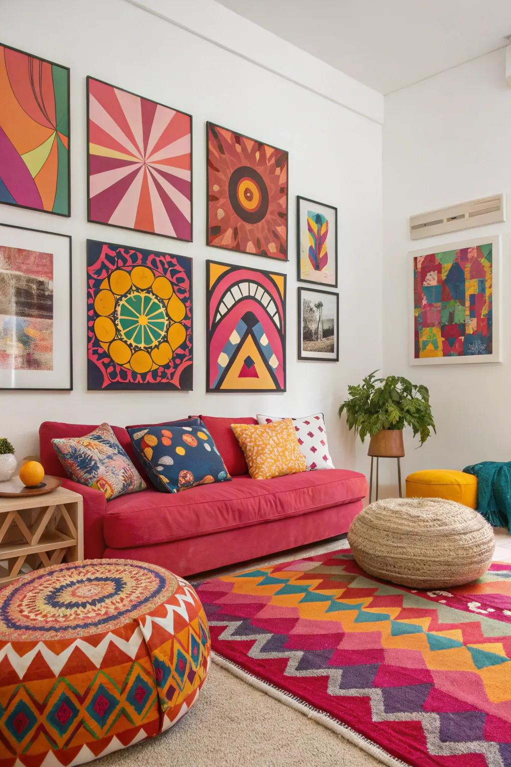 Abstract compositions introduce a burst of color and creativity to your walls.