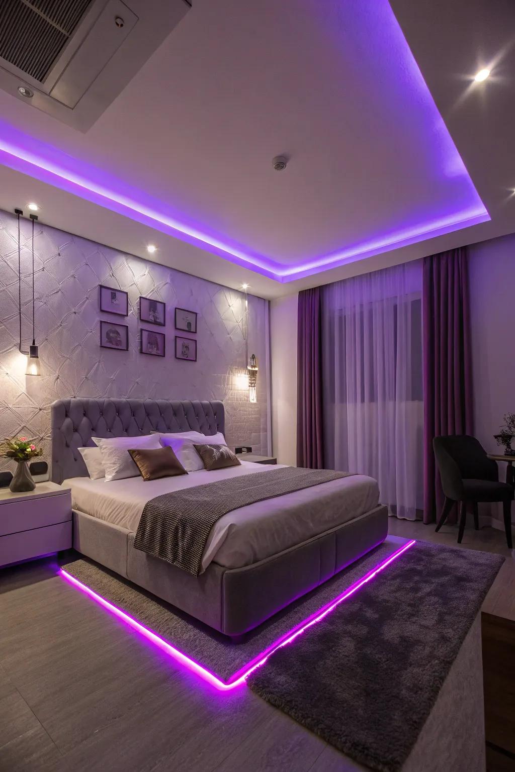 Establish the ambiance with captivating amethyst LED lights.
