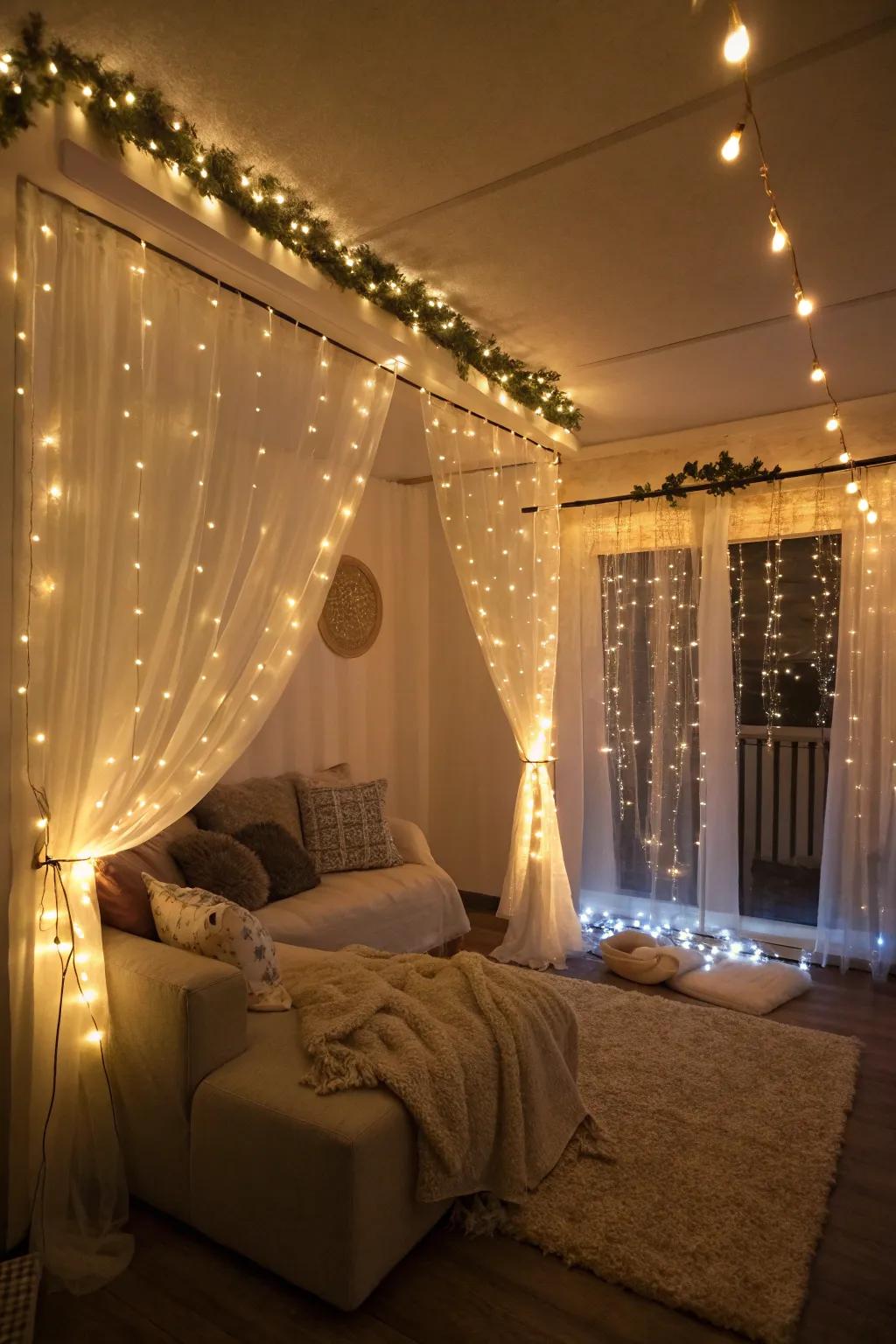 Sparkle lights and radiant bars contribute to a sense of comfort and allure.