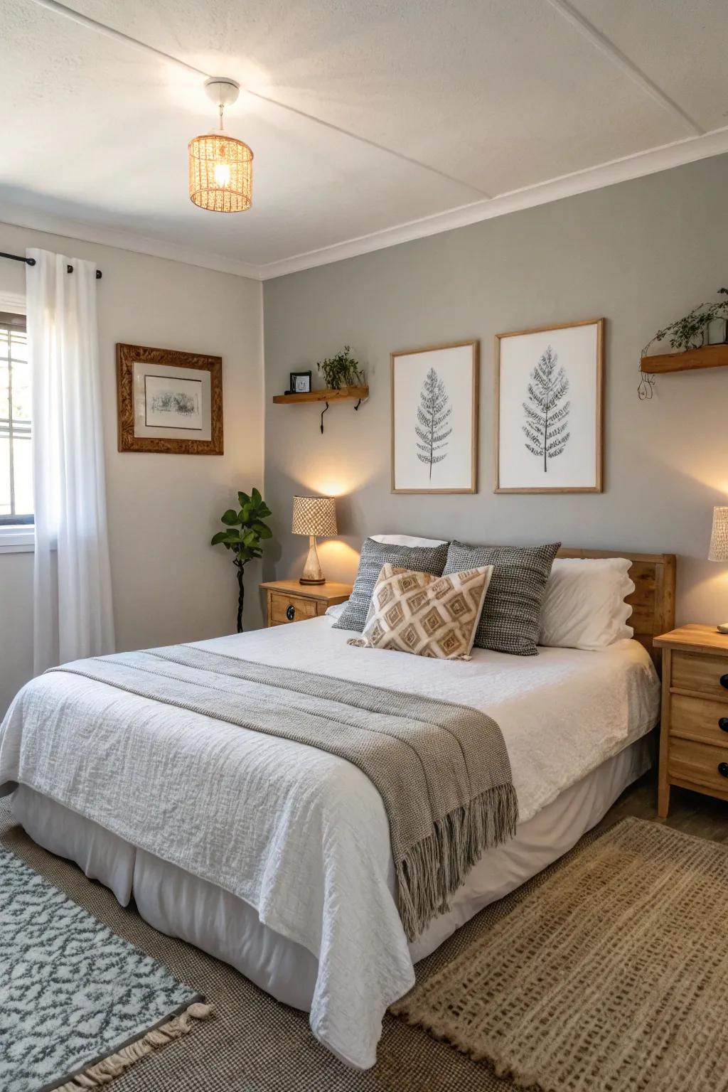 Muted shades foster a soothing and welcoming atmosphere in an Airbnb bedroom.