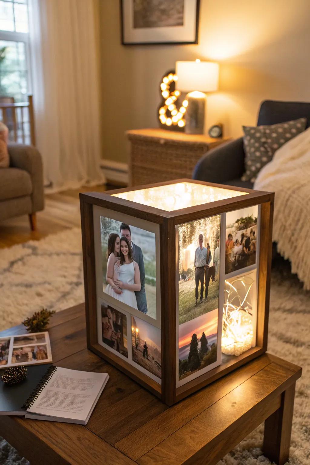 A photo collection display tells the story of your love through captured moments.