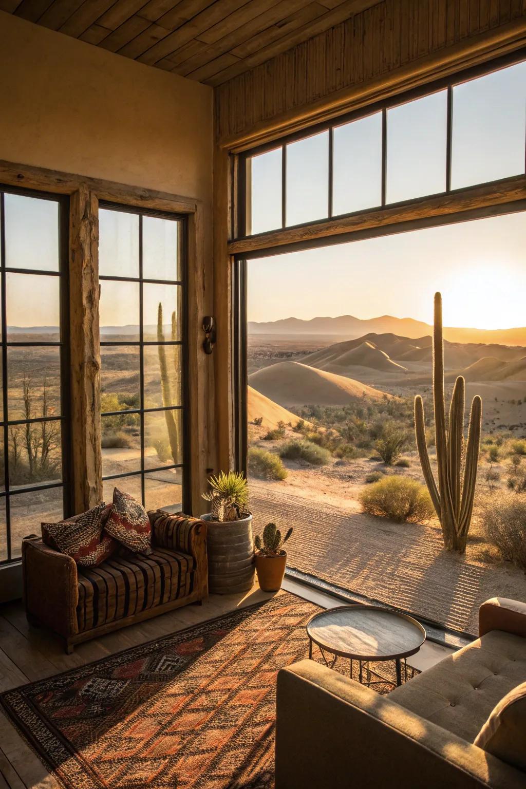 Sunlight bathes this Arizona room, seamlessly blending the interior with the picturesque desert scenery.