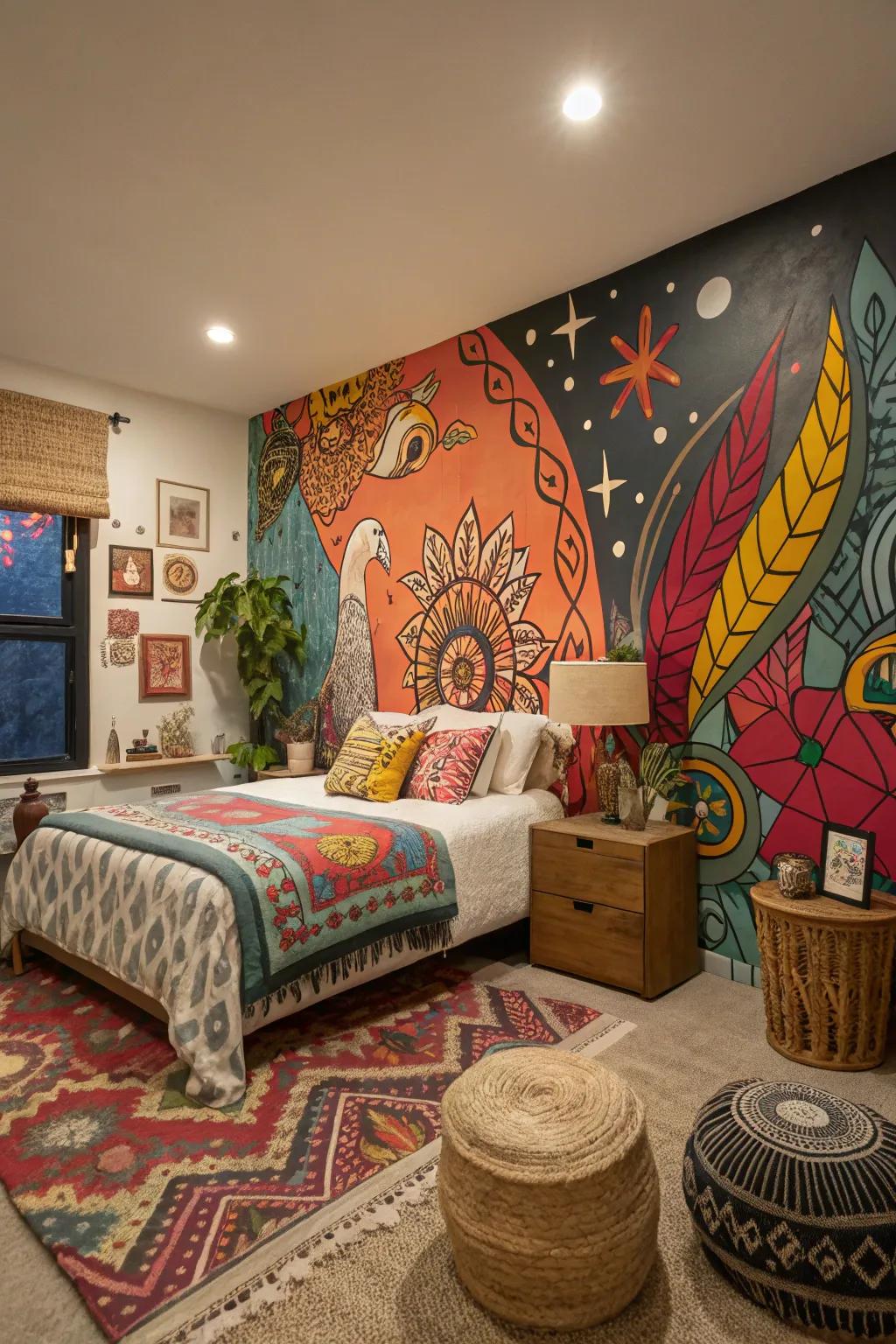 A striking feature wall can become the centerpiece of your creative bedroom.