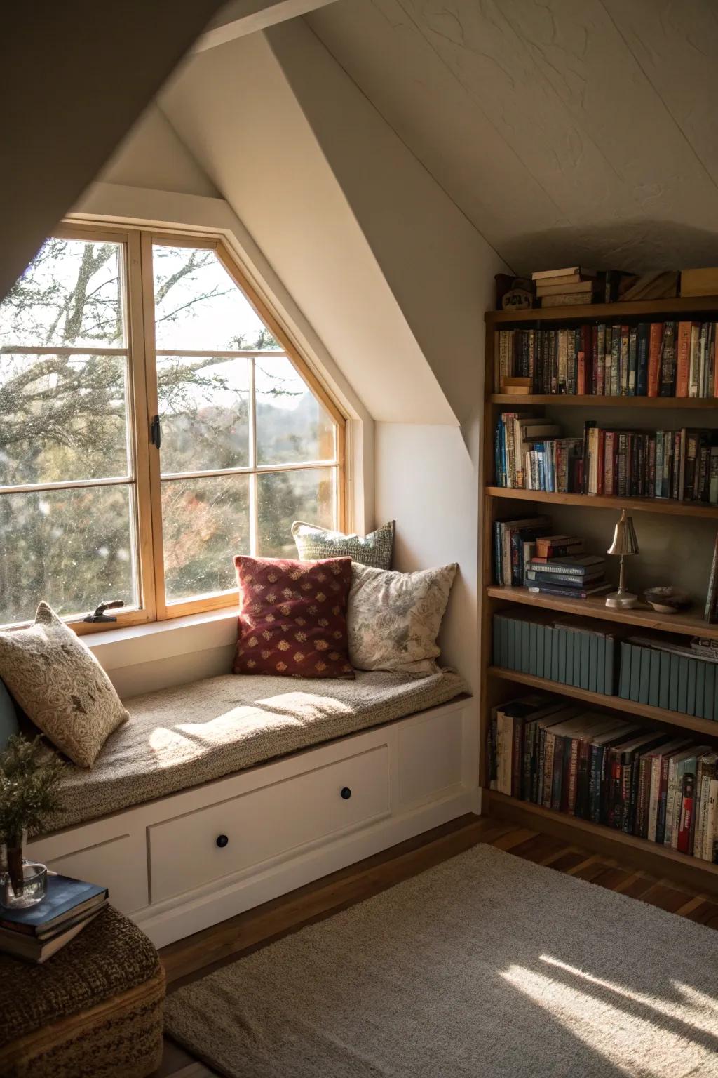 Design a welcoming reading nook right in your attic space.