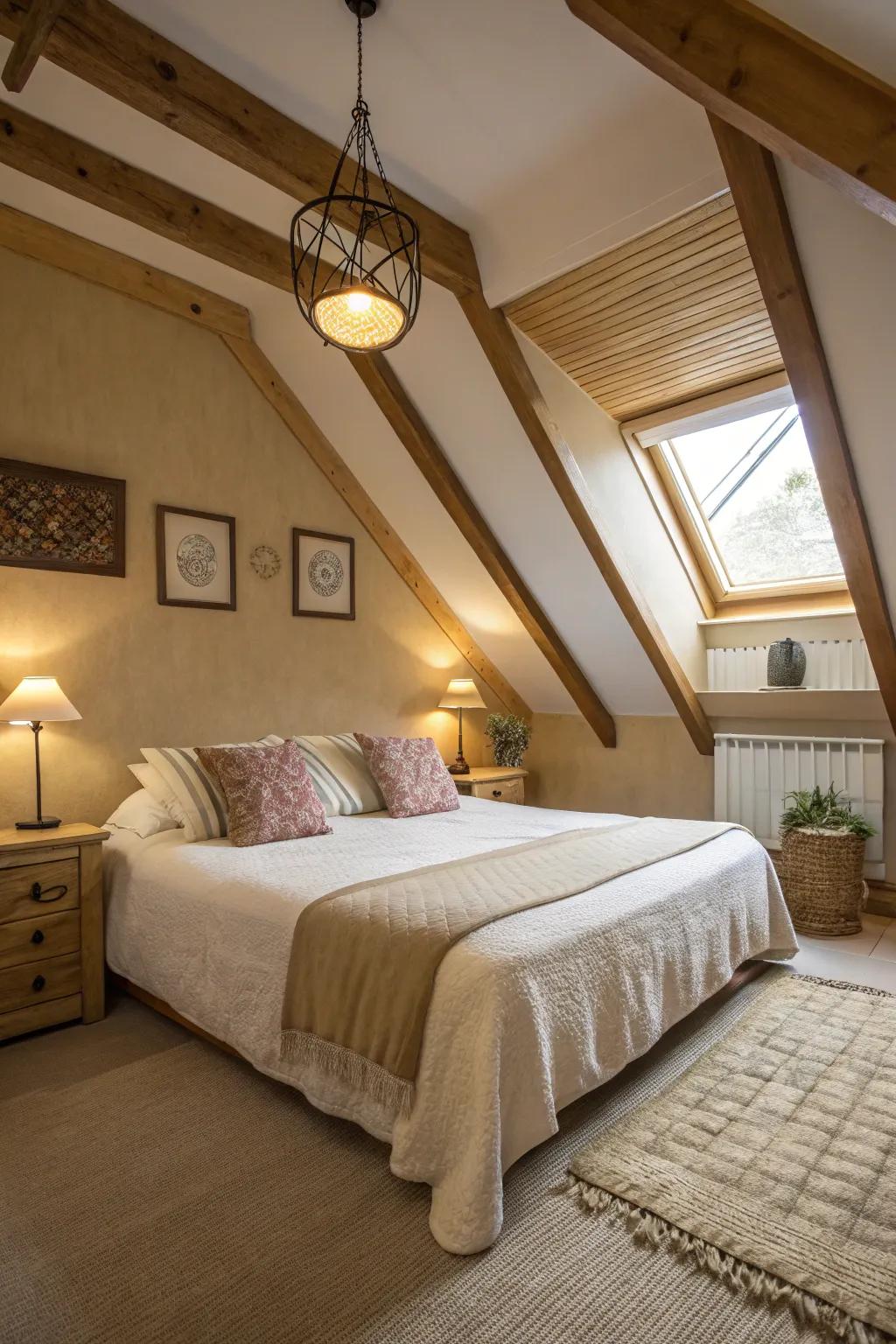Make use of sloping ceilings to form a comfortable sleeping area.