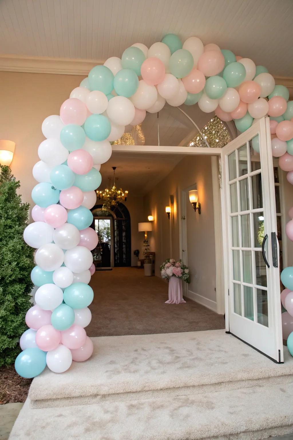 An inviting entrance created with an enchanting balloon arch.