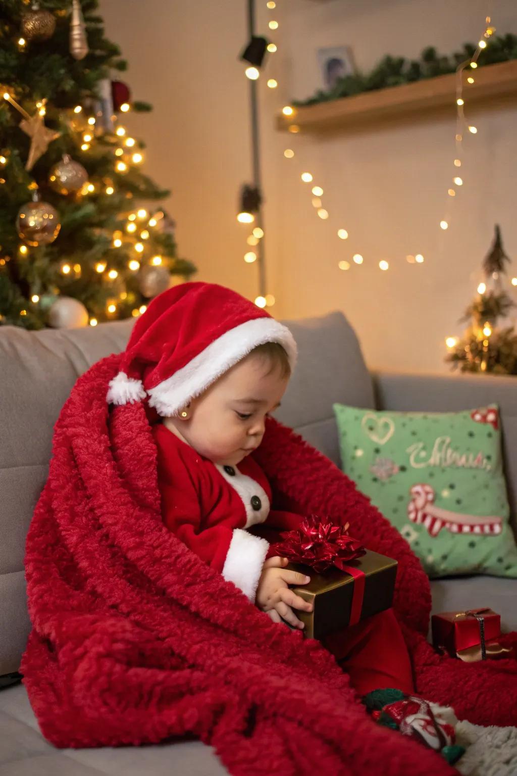 A charming Yule babe encircled by joyful adornments.