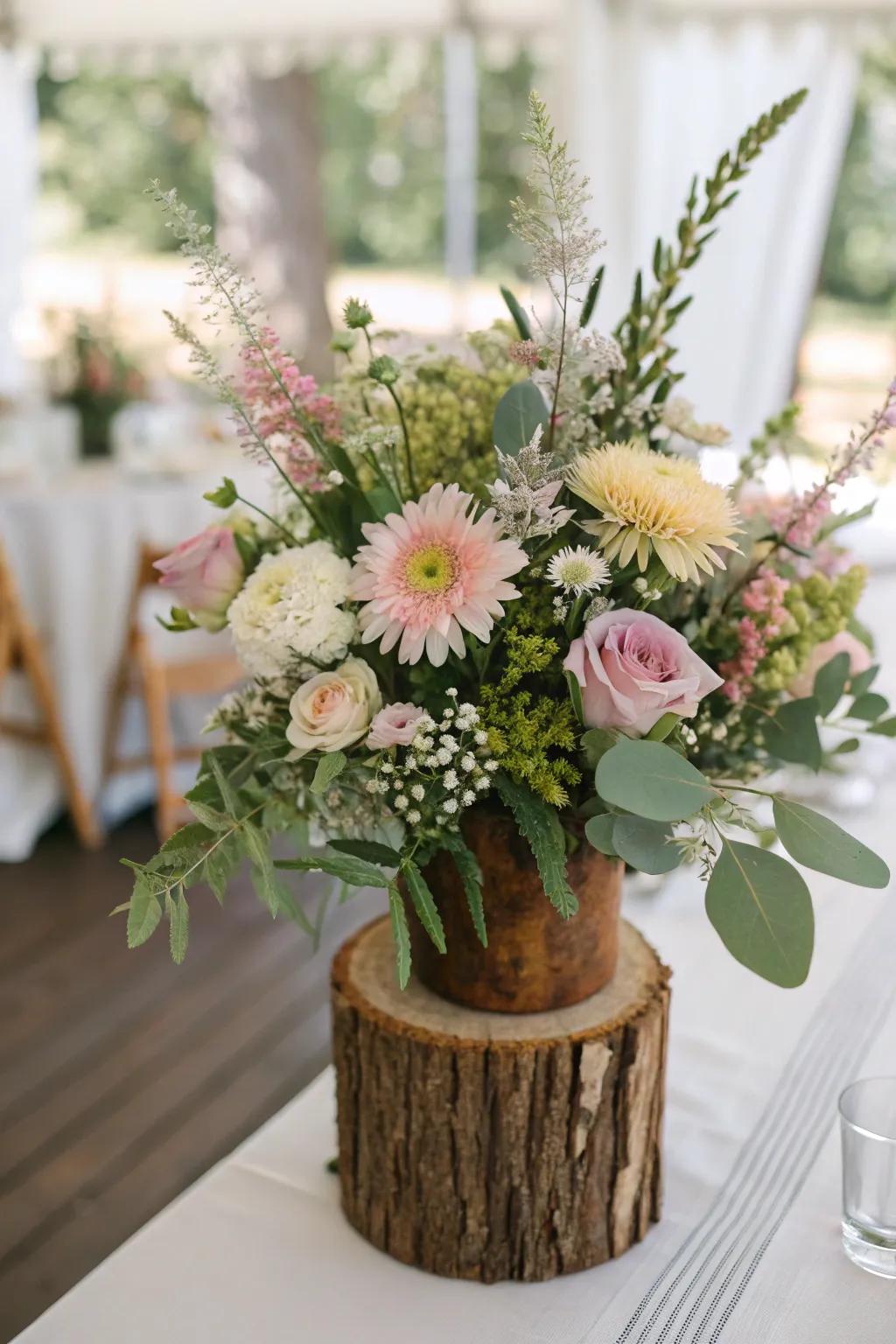 A meadow-inspired centerpiece, perfect for a spring baby shower