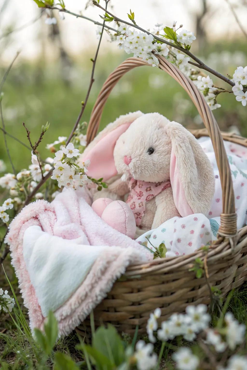 A comforting bunny awaiting its role as a baby's cherished companion.