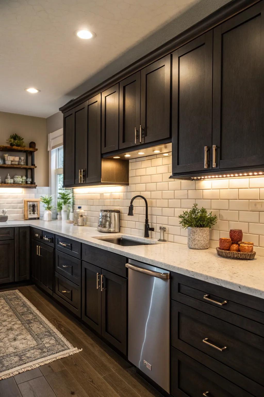 The timeless charm of white brick tiles in a modern kitchen.