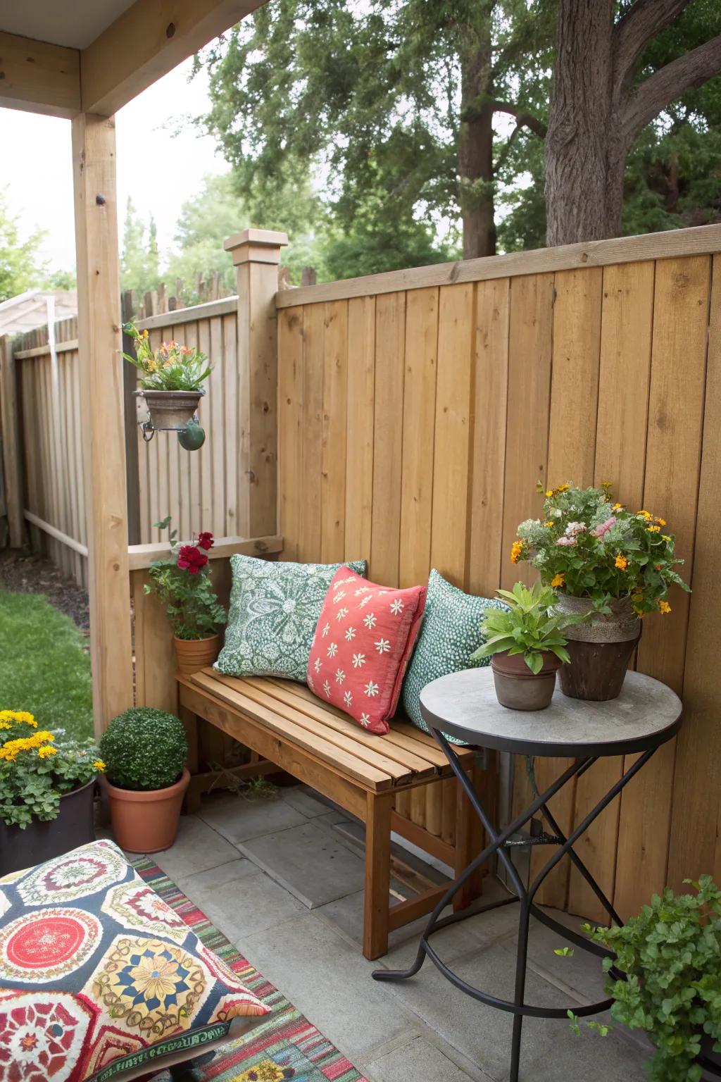 A cozy nook designed for relaxation and outdoor enjoyment.