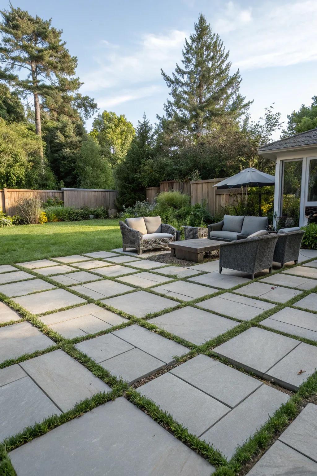 Geometric paving blocks introduce a modern style to any backyard.