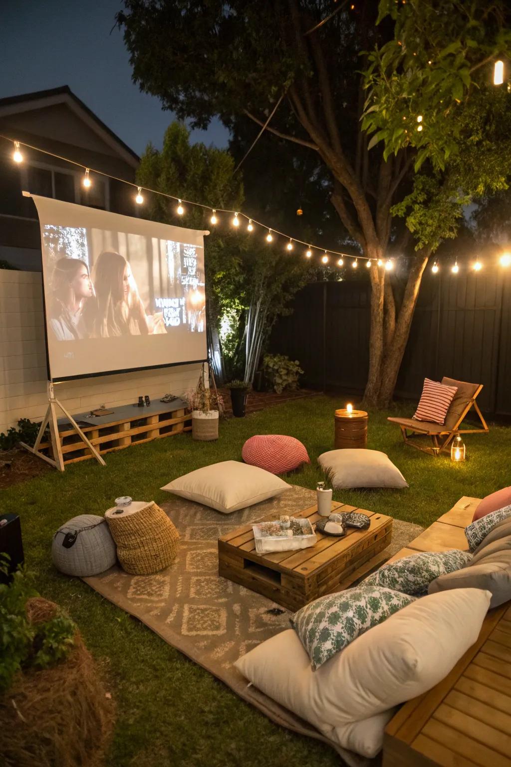 Combine various seating options to maximize comfort during your outdoor movie experience.