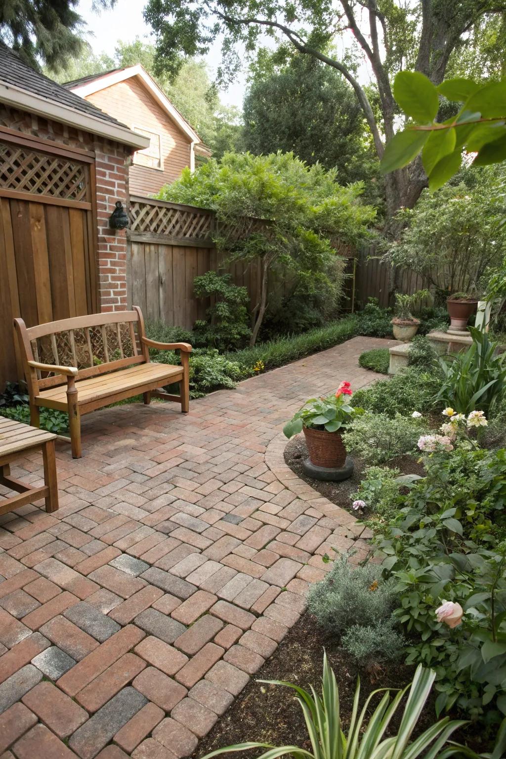 Classic masonry block flooring enhances your patio with warmth and grace.