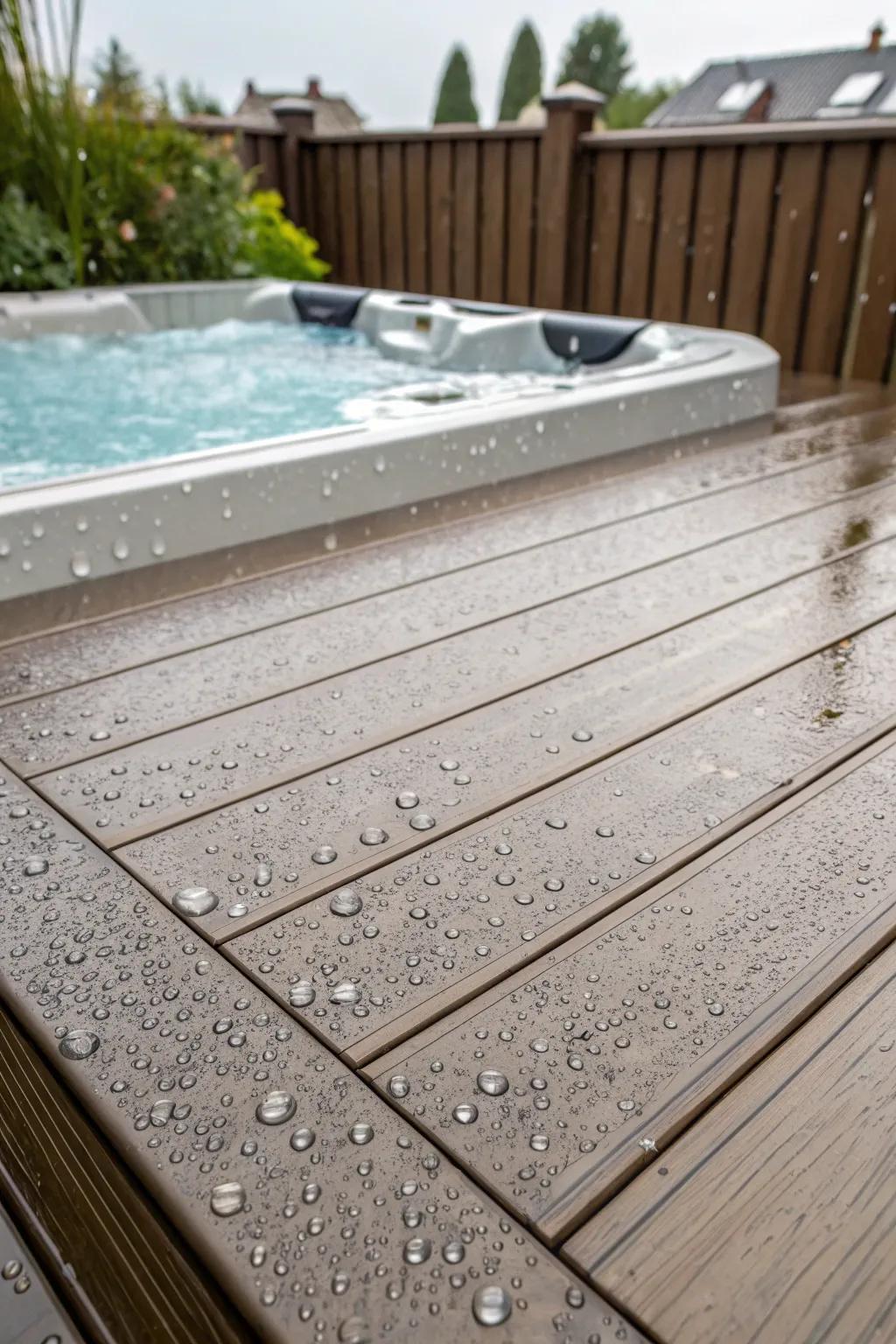 Synthetic decking provides a stylish appearance and simple maintenance for your swim spa area.
