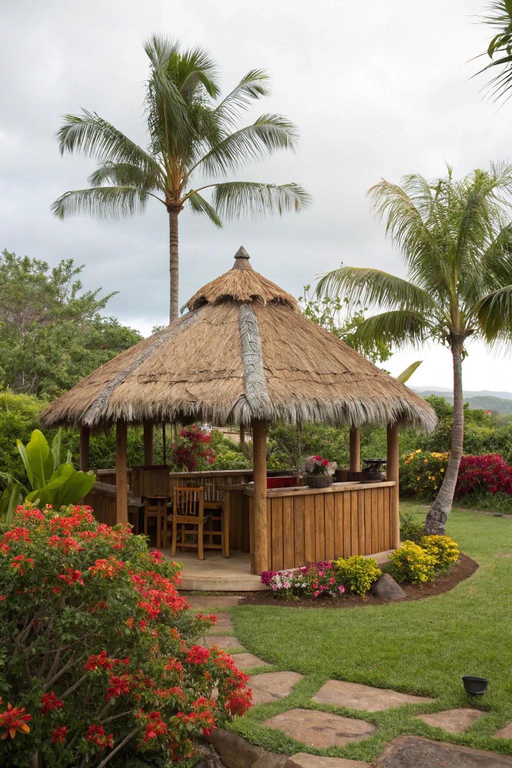 A classic thatched roof brings an authentic touch to your tiki hut.