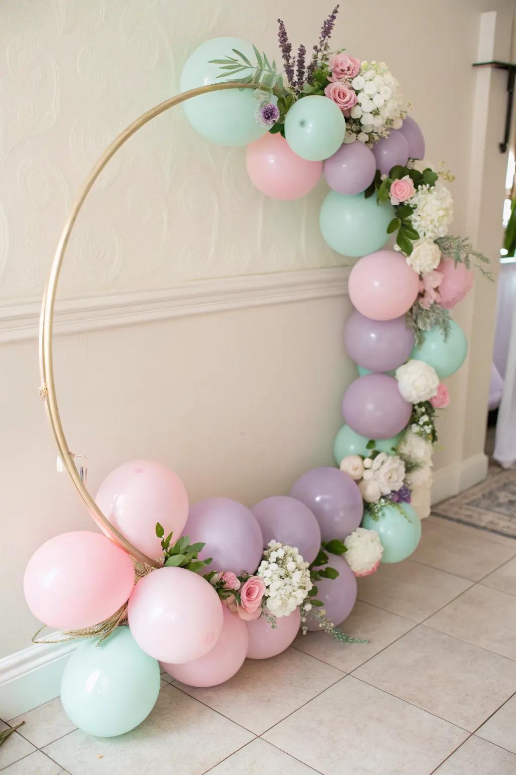 A pastel balloon hoop brings a soft sensation to any scene.