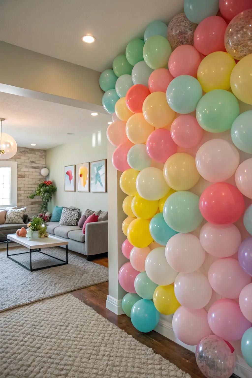 A breathtaking balloon wall provides a stunning backdrop for photos.