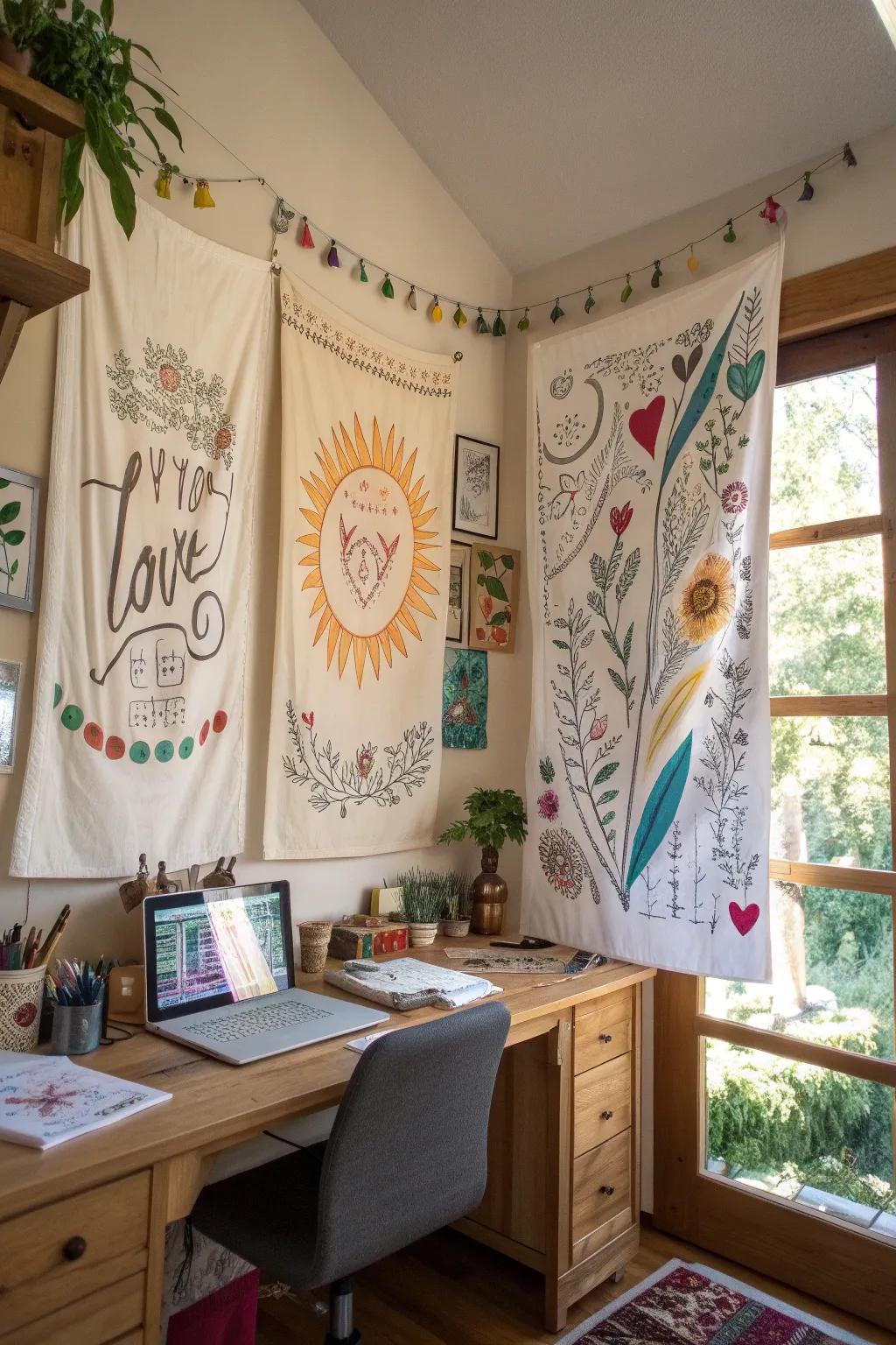 Hand-drawn banners bring a personal element to your decor.