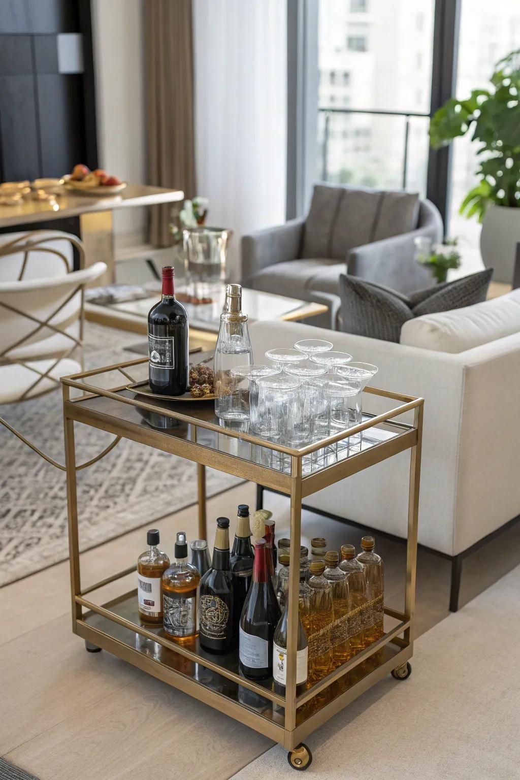 A mobile bar station enhances any party with a touch of sophistication.