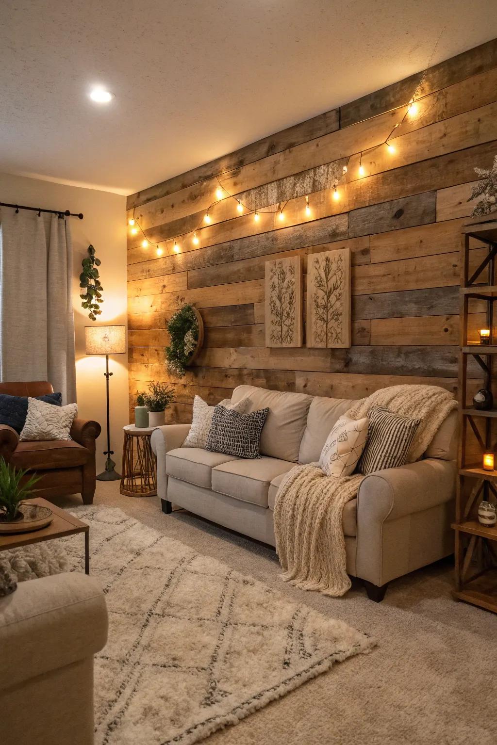 Infuse your area with character by incorporating naturally aged wood panels.