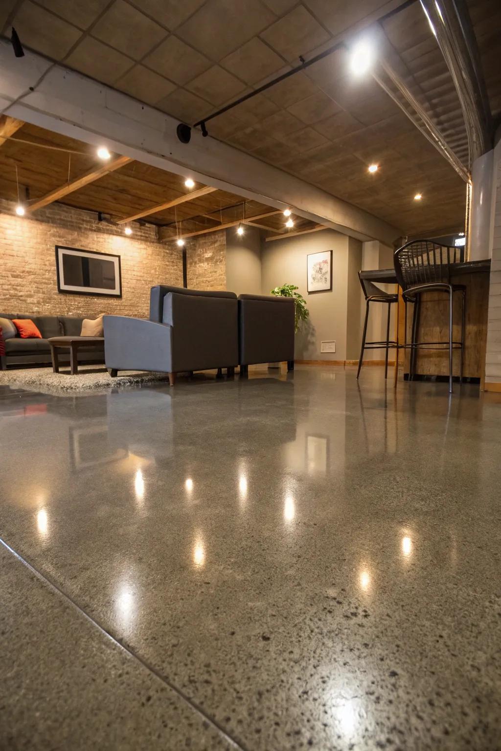 Polished concrete flooring delivers a streamlined, contemporary look with ease of maintenance.