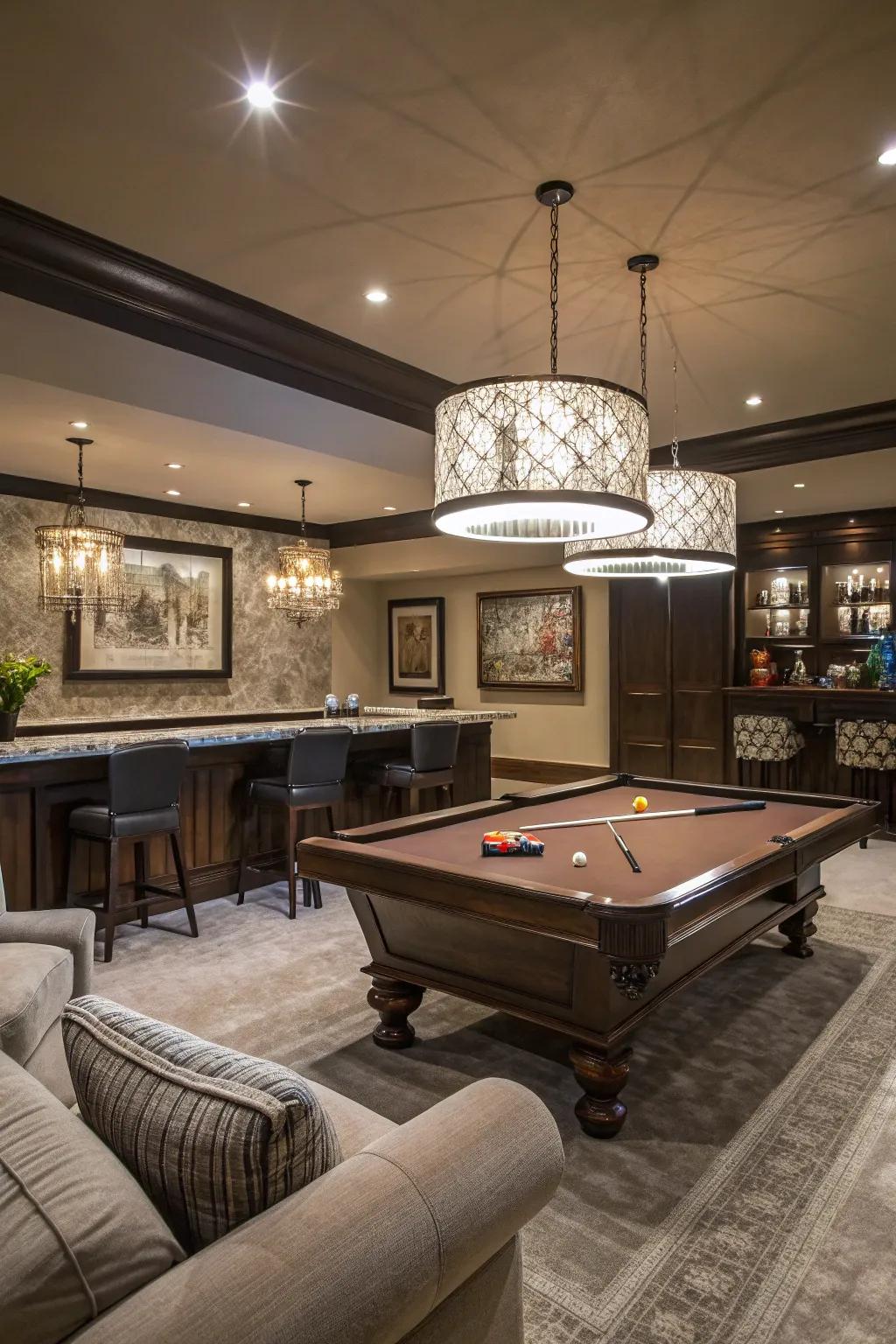 A pool table is the ideal centerpiece for any recreation room.
