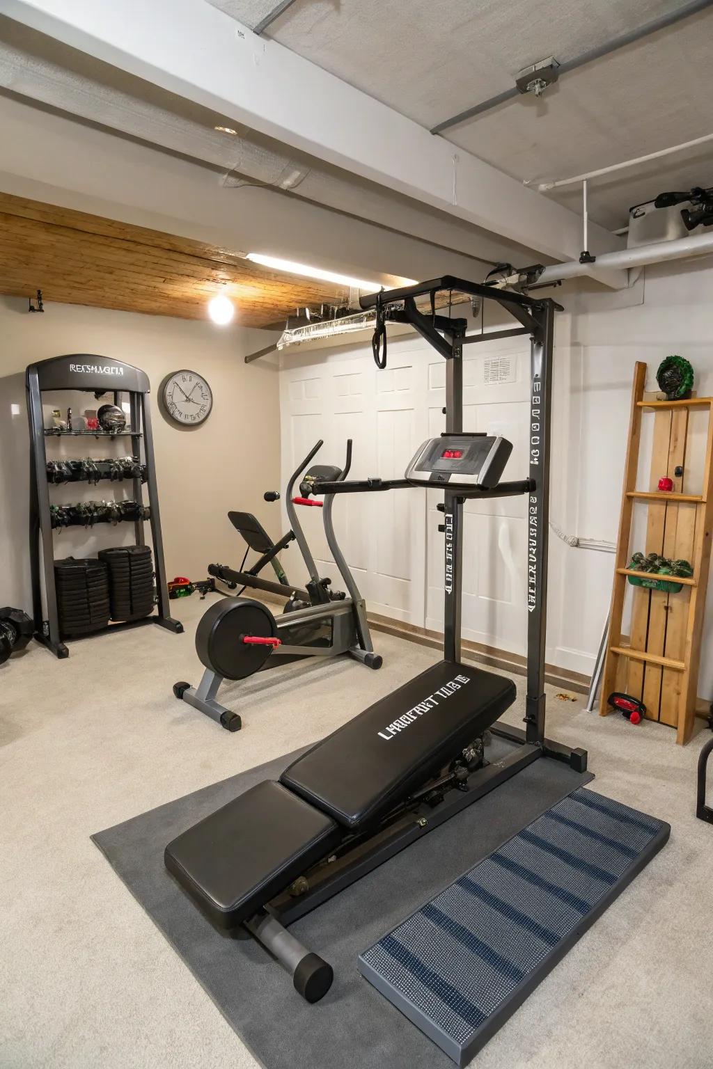 Compact equipment helps maintain a spacious and functional gym.