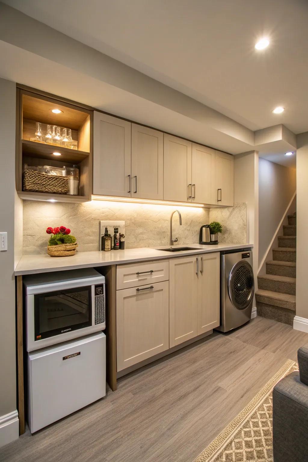 A one-wall design provides an efficient and smooth layout for smaller areas.