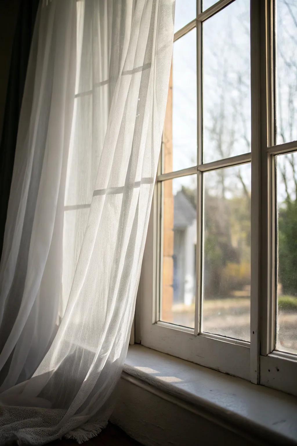 Sheer coverings gently brighten your basement space.