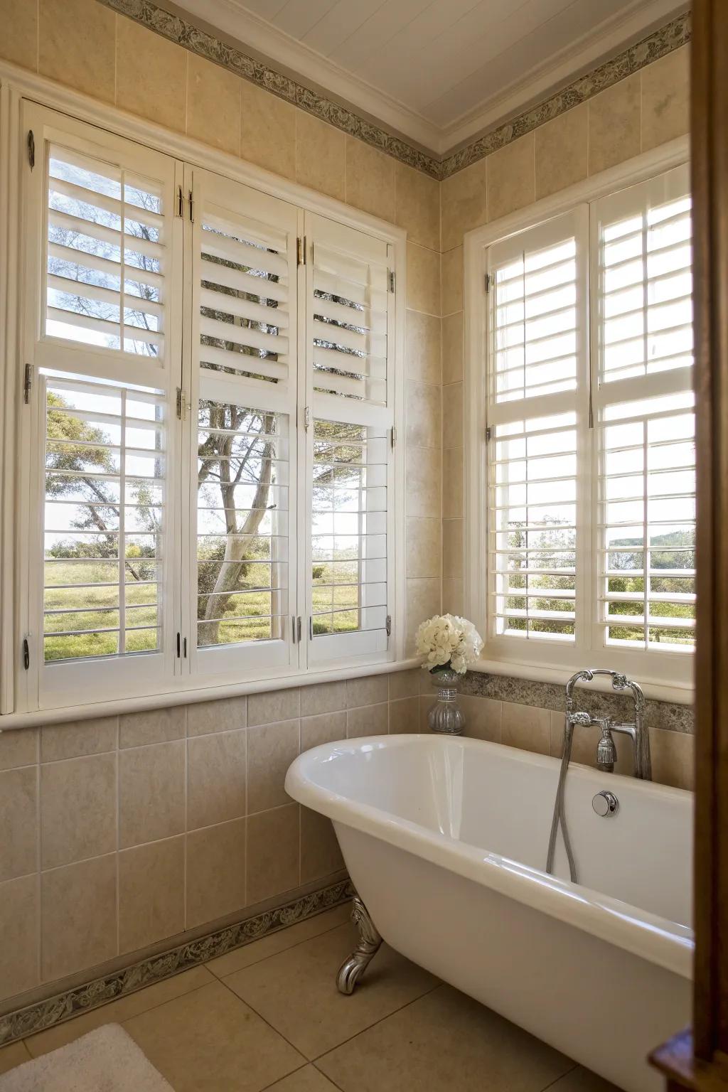 Classic allure: Shutters impart a timeless elegance to your bathroom.