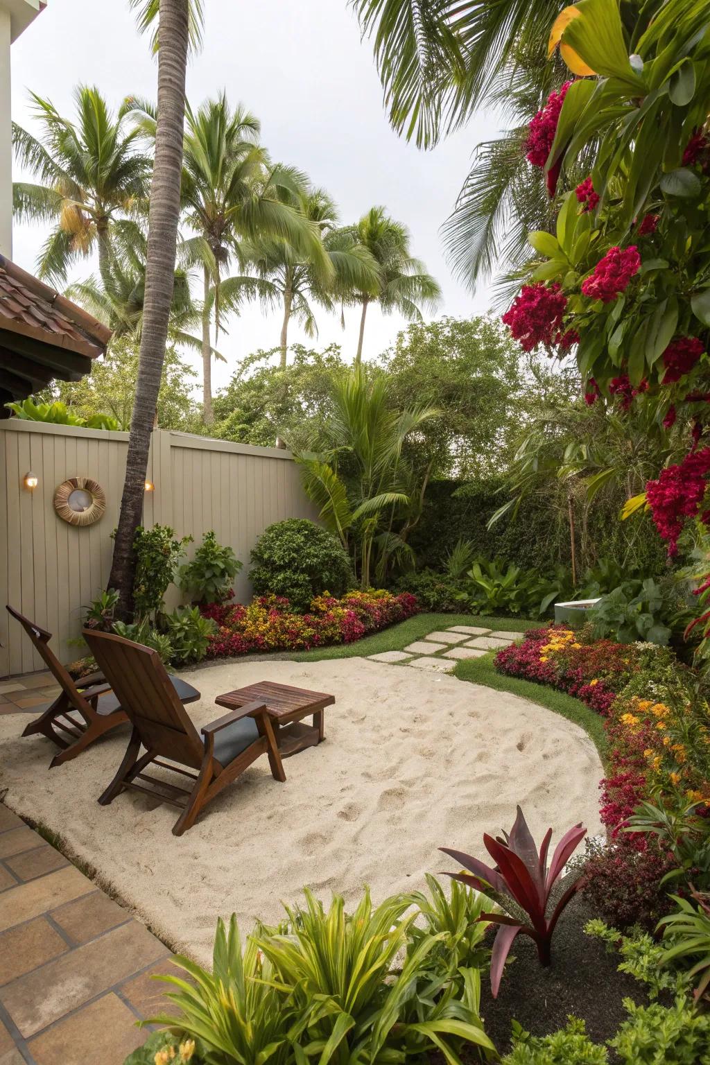 A small sand-filled space can make you feel like you are at the beach.
