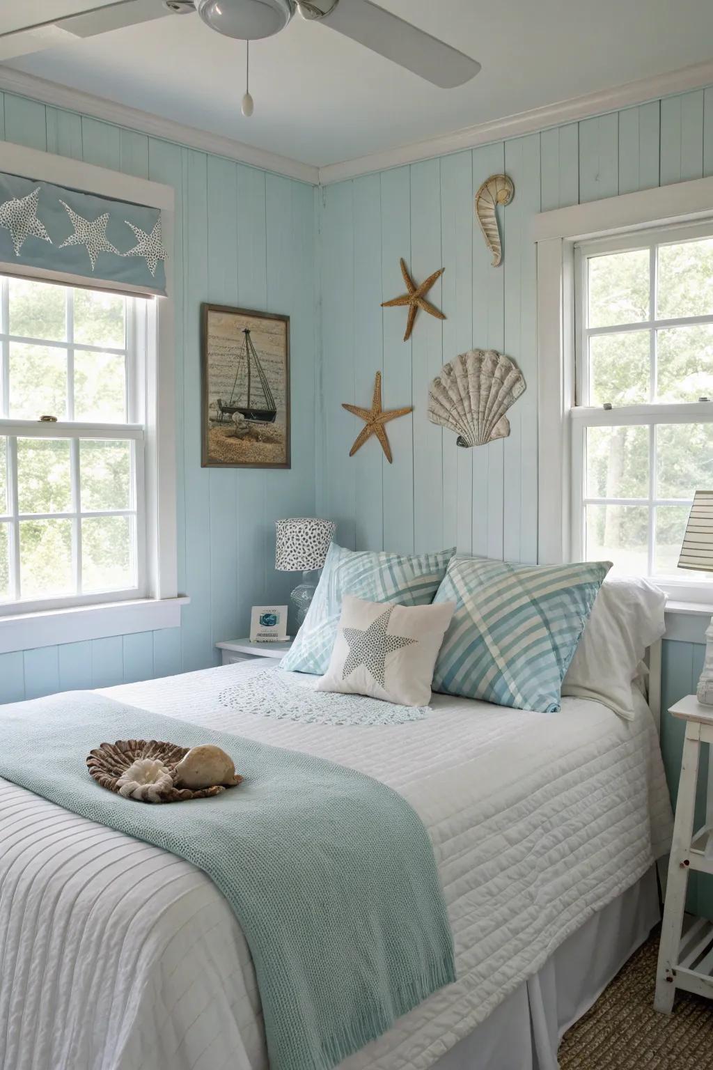 A calming mix of blues and whites for a serene coastal atmosphere.