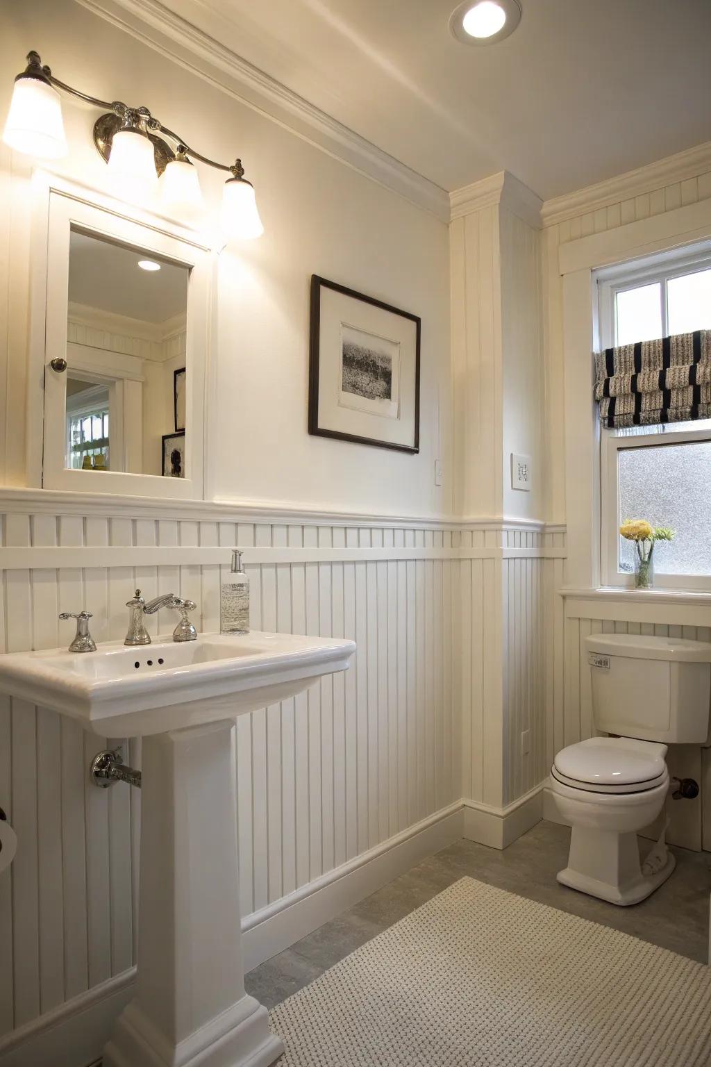 Pristine raised paneling enhances any bathroom design.