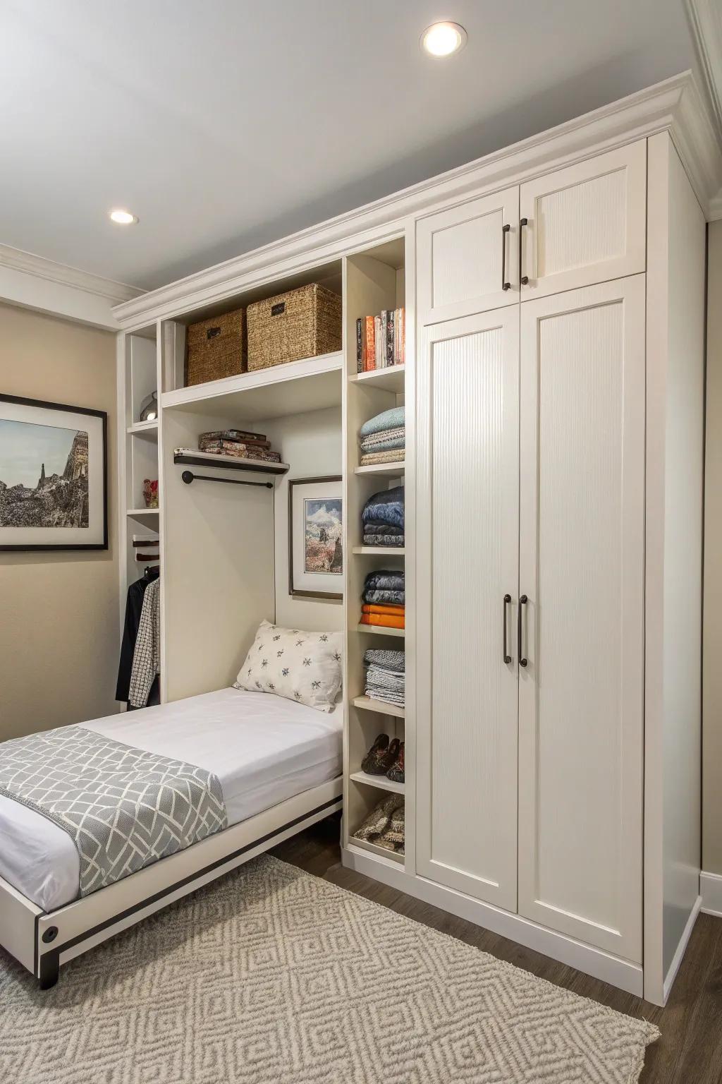 A wall bed tucks away into the closet, unlocking your room's potential.