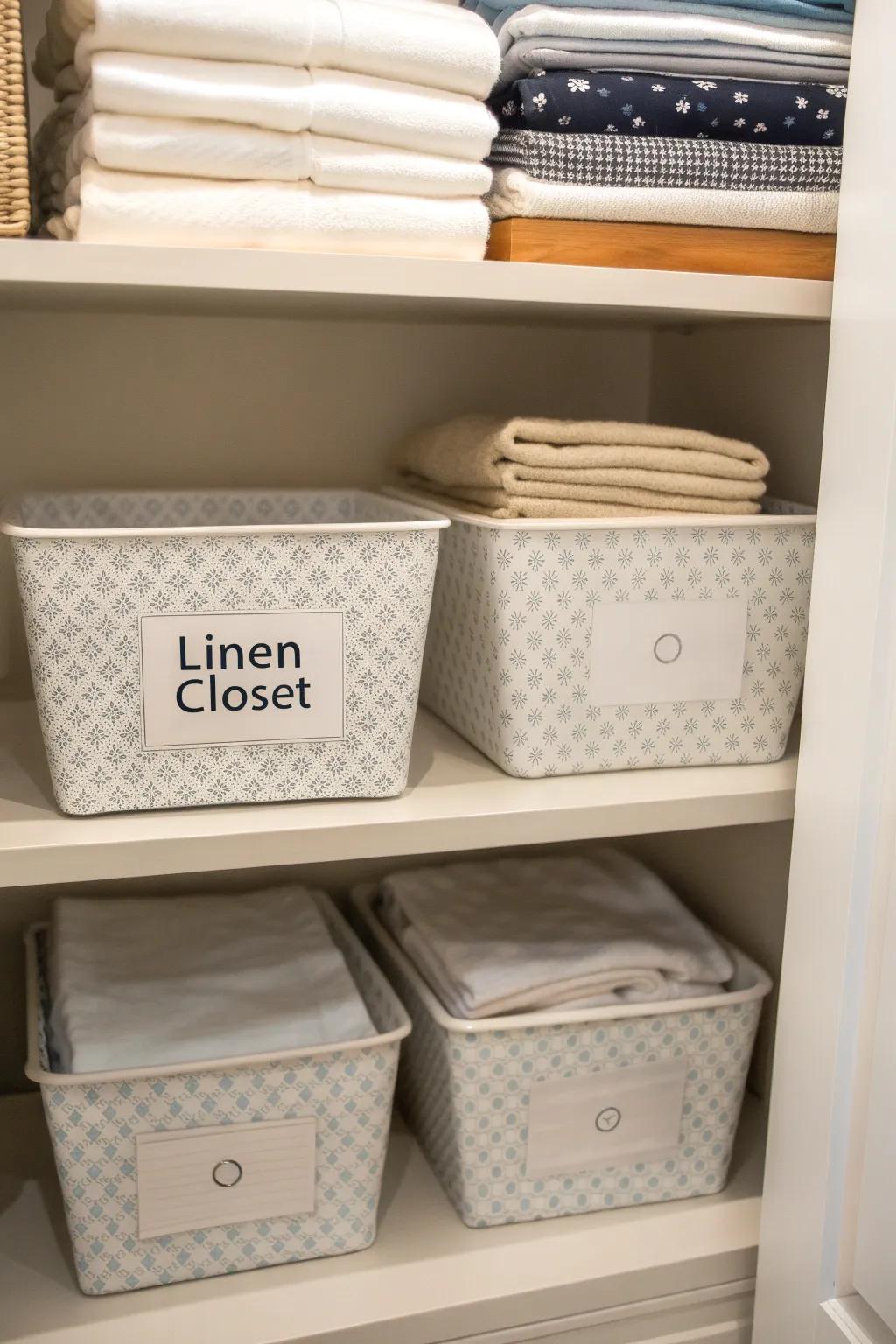 Clearly labeled storage makes sheet retrieval a cinch.