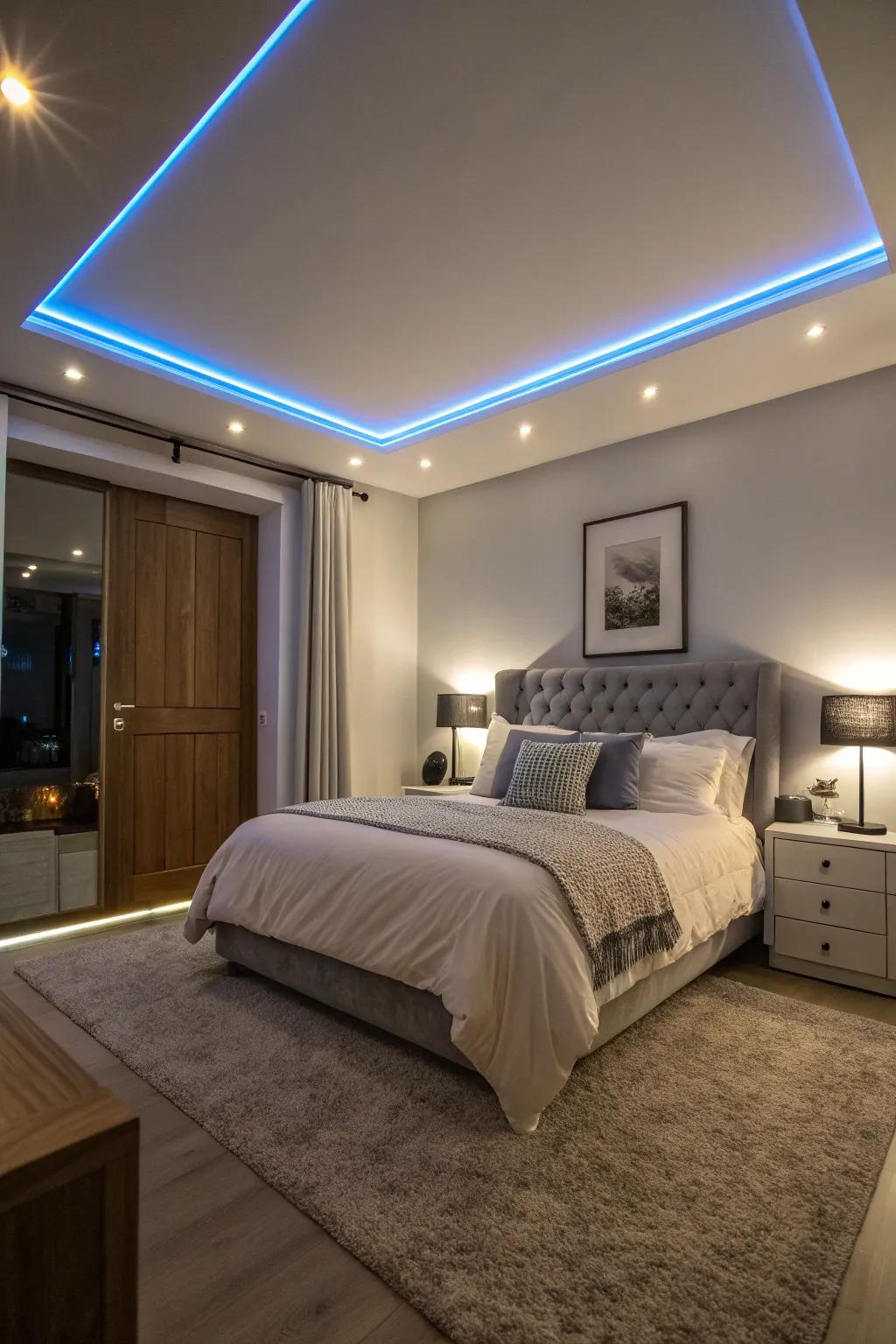 LED strips provide a modern aspect to any bedroom setting.
