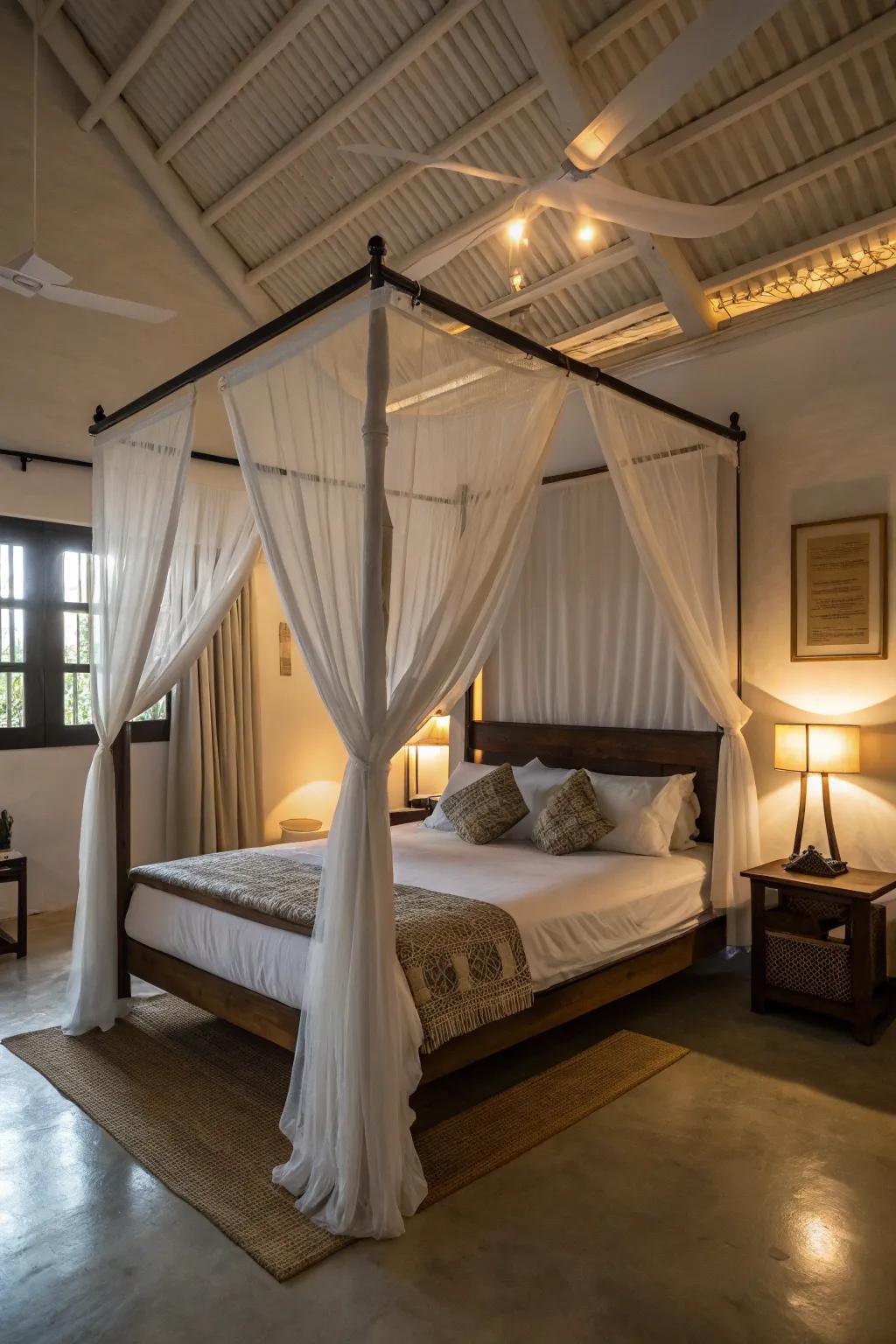 A canopy bed brings elegance and a sense of secluded luxury.